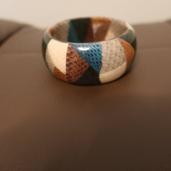 $450 ETRO cuff bangle bracelet multicolor teal, brown, grey, green, and cream - Picture 3 of 13